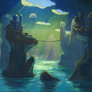 Grotta castello caverna acqua blu illustrazione digitale Federico Buratti