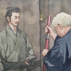 Takeshi kitano zatoichi film samurai illustrazione acquerello Federico Buratti