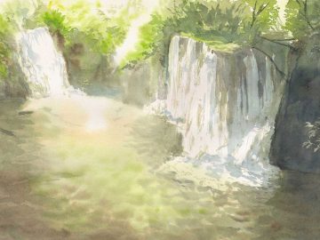 cascata acqua verde natura acquerello Federico Buratti